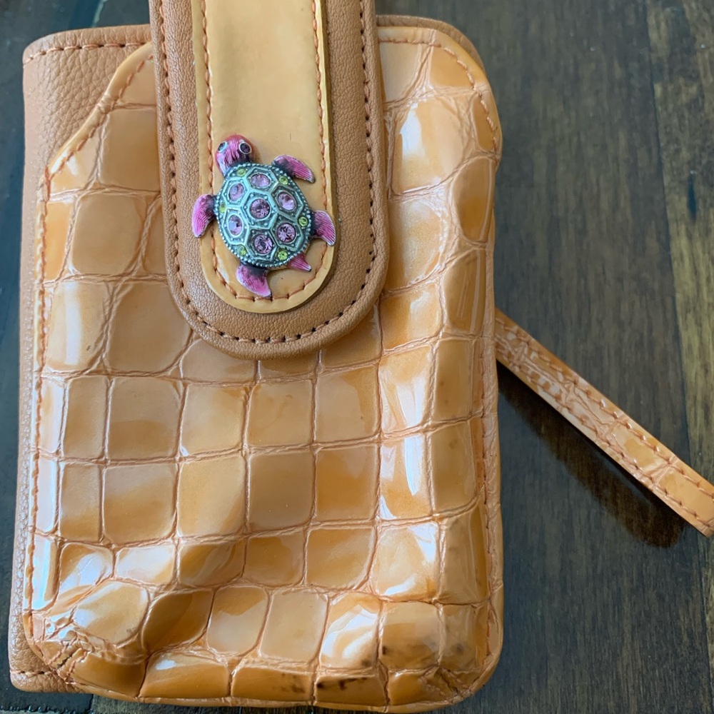 Brighton phone case wristlet w/ rhinestone turtle. Circa 2013.